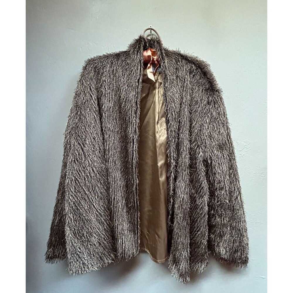 Vintage Silverado Women Large Brown Faux Fur Coat Jacket Open Front Brown Casual